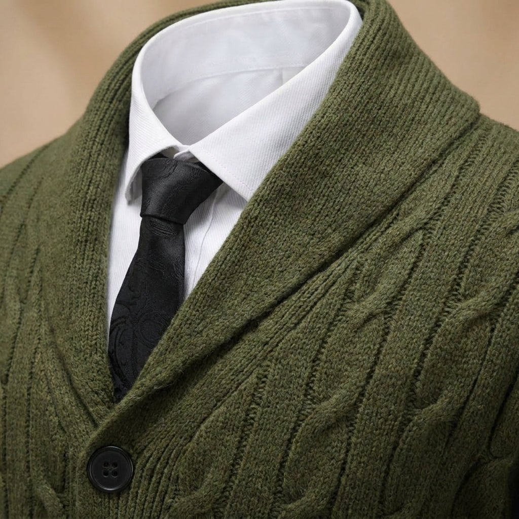 Men's Cable Knit Cardigan – Shawl Collar Sweater for Smart Casual Winter Layering - We are MFEO