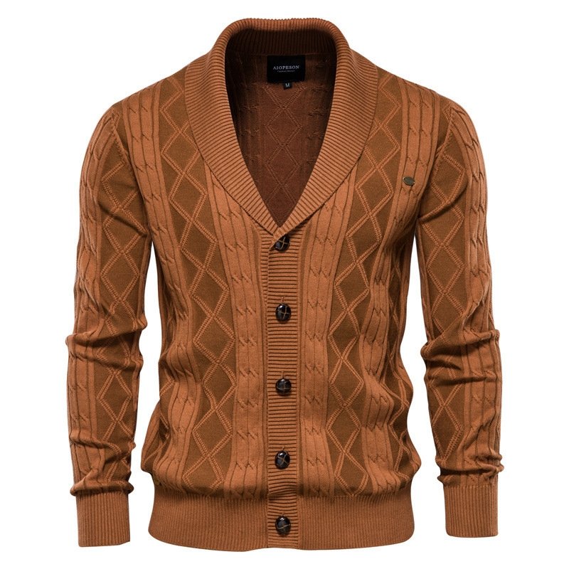 Men's Cable Knit Cardigan – Shawl Collar V-Neck Sweater - We are MFEO