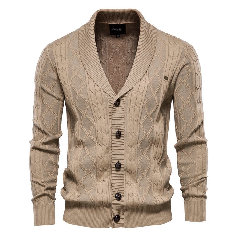 Men's Cable Knit Cardigan – Shawl Collar V-Neck Sweater - We are MFEO