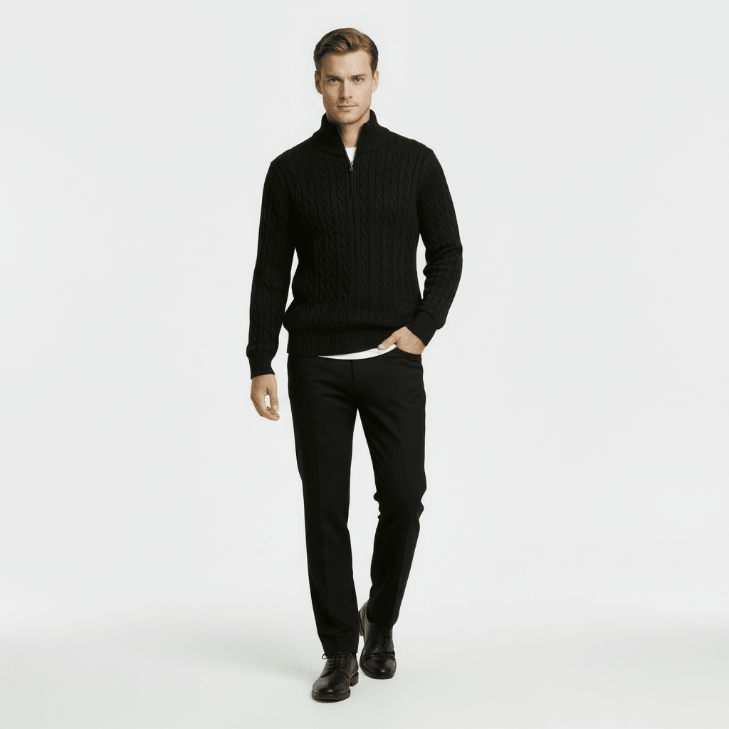 Men's Cable Knit Jumper – Quarter Zip Design with Stand Collar - We are MFEO