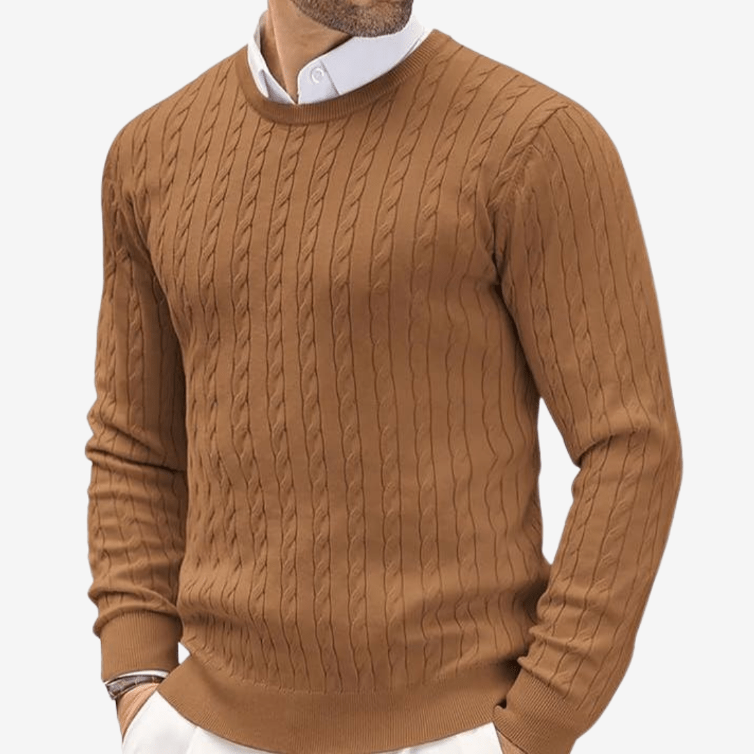 Men's Cable Knit Sweater – Crew Neck, Long Sleeve, Fitted for Autumn and Winter - We are MFEO