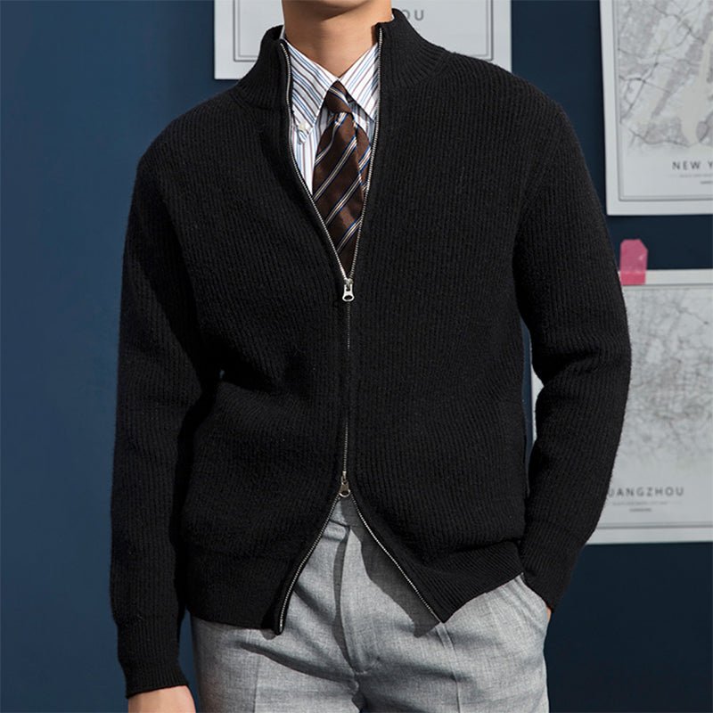 Men's Cardigan Sweater – Slim Fit with Stand Collar and Zipper Front, Ribbed Knit Design - We are MFEO
