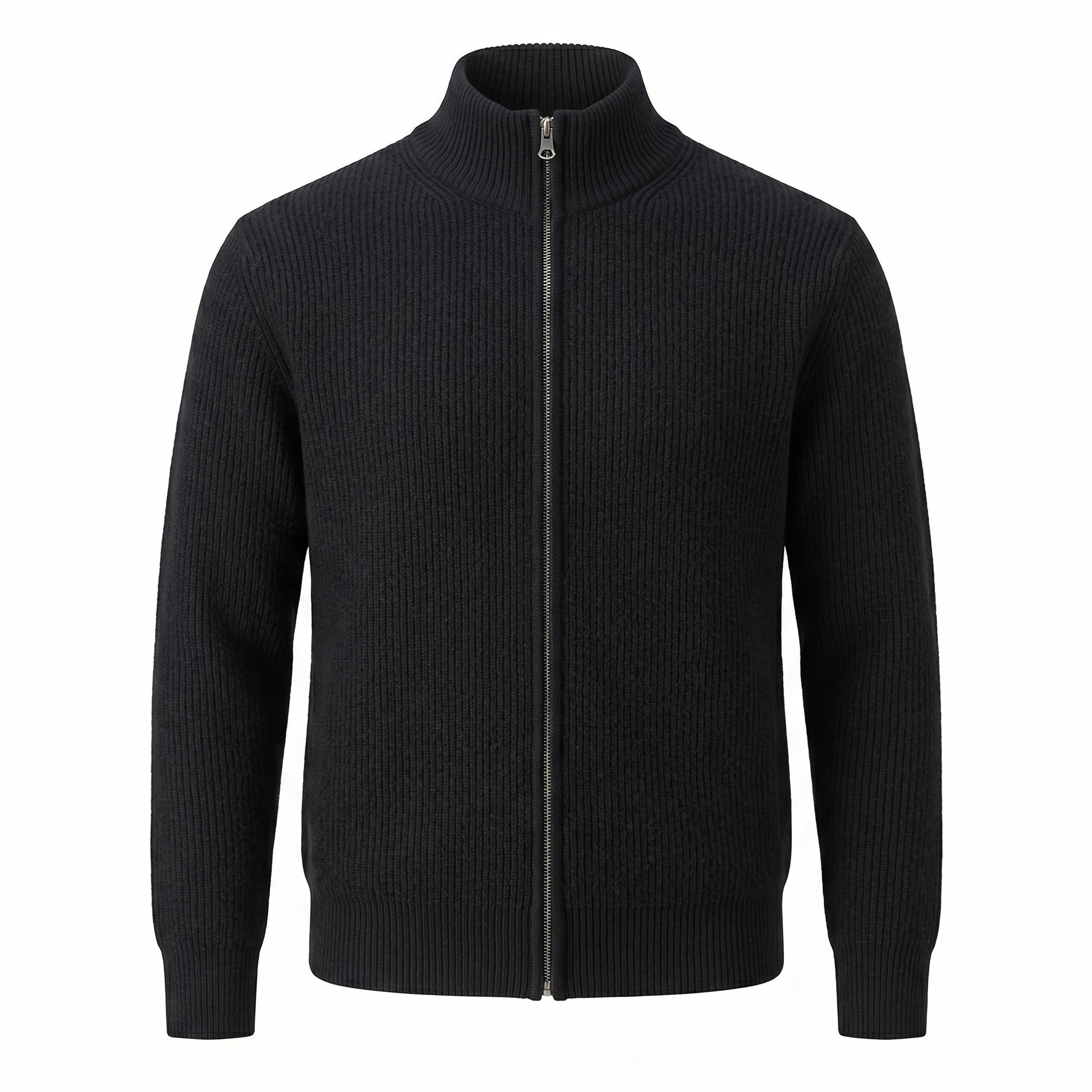 Men's Cardigan Sweater – Slim Fit with Stand Collar and Zipper Front, Ribbed Knit Design - We are MFEO