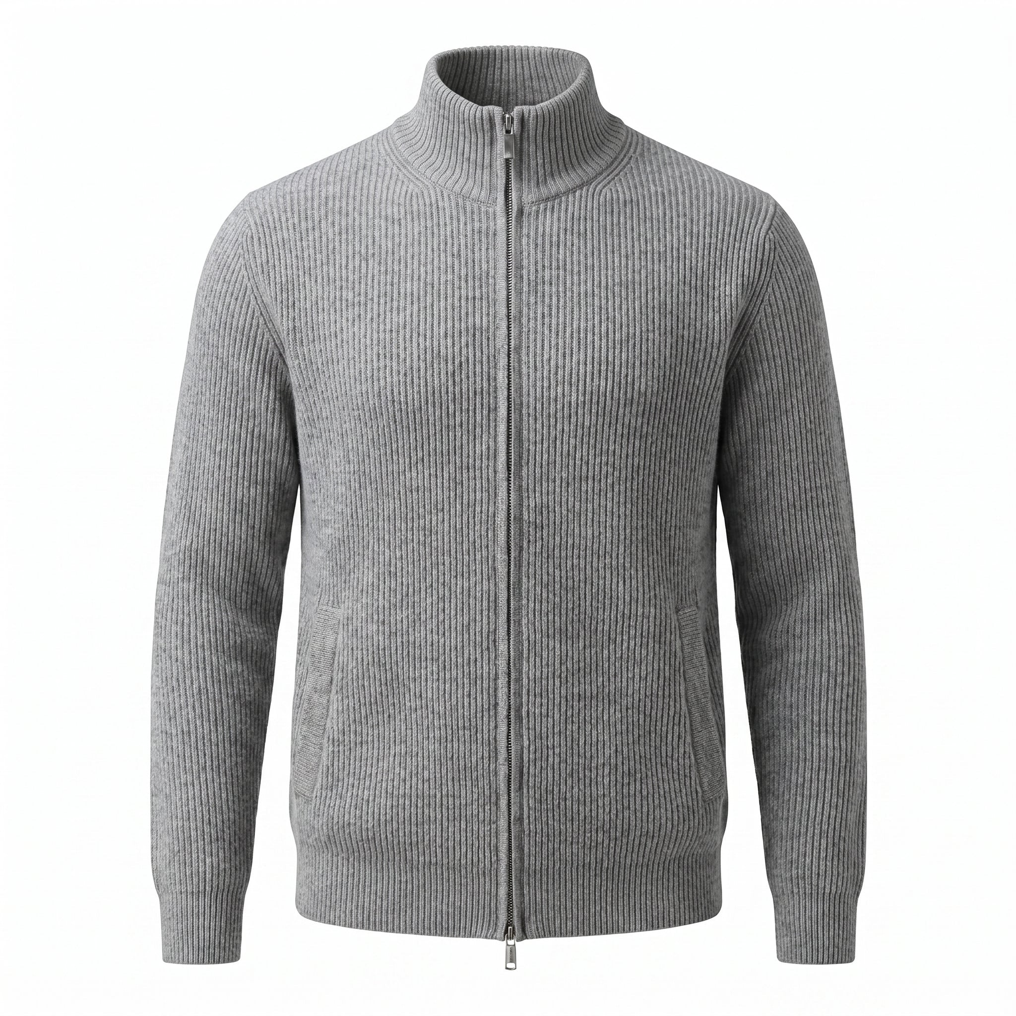 Men's Cardigan Sweater – Slim Fit with Stand Collar and Zipper Front, Ribbed Knit Design - We are MFEO