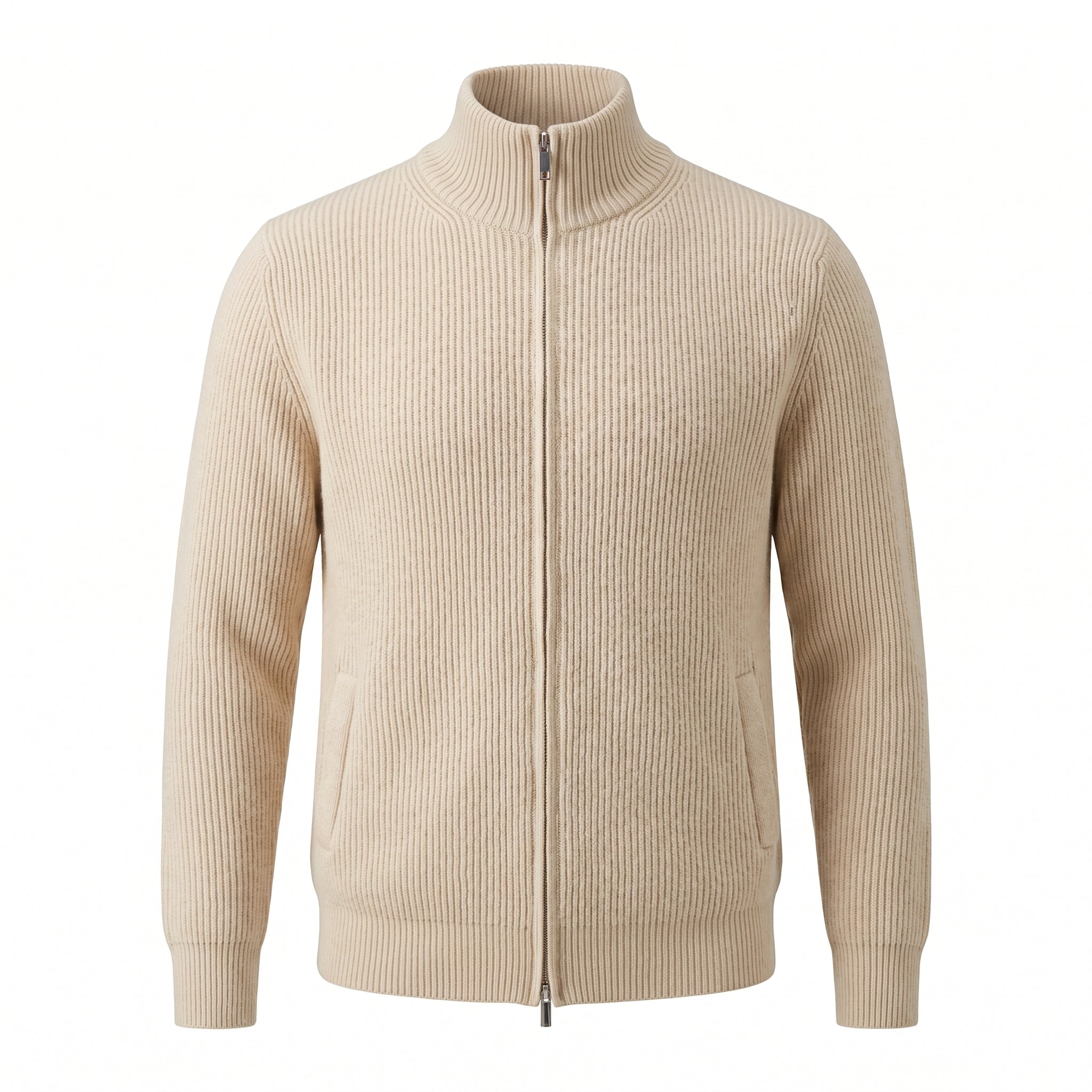 Men's Cardigan Sweater – Slim Fit with Stand Collar and Zipper Front, Ribbed Knit Design - We are MFEO