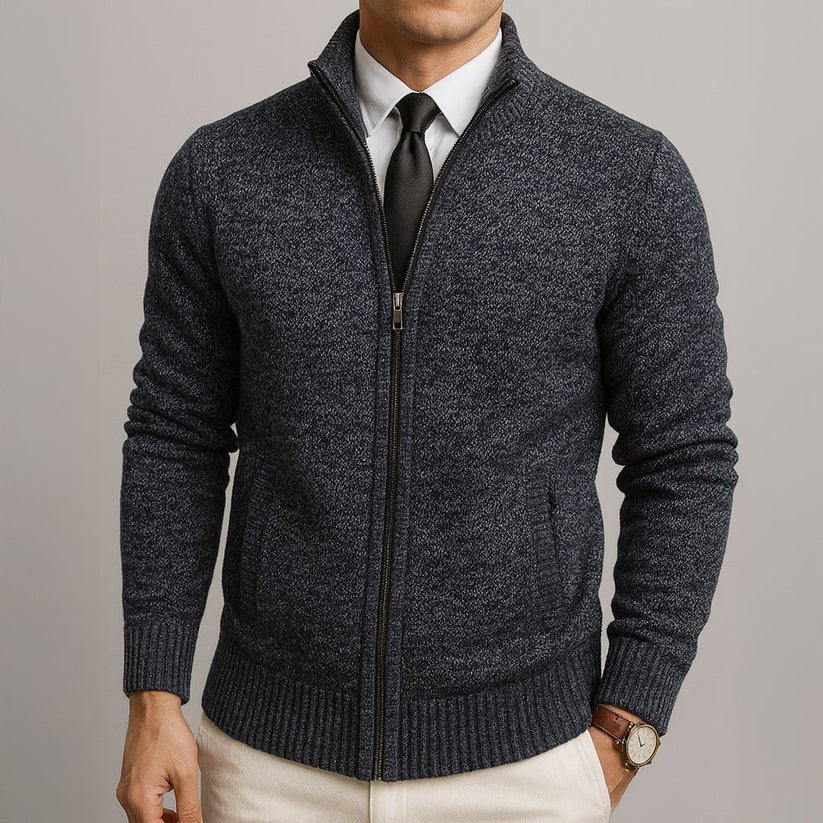 Men's Cardigan Sweater Zip-Up with Stand Collar – Ribbed Hem and Pockets for Casual Wear - We are MFEO