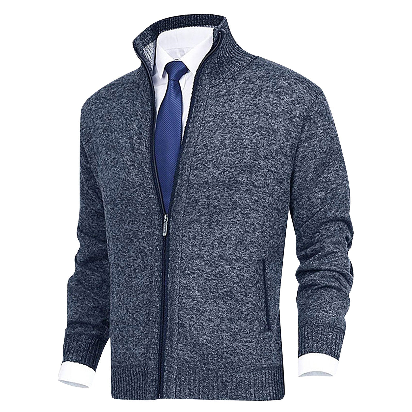 Men's Cardigan Sweater Zip - Up with Stand Collar – Ribbed Hem and Pockets for Casual Wear - We are MFEO
