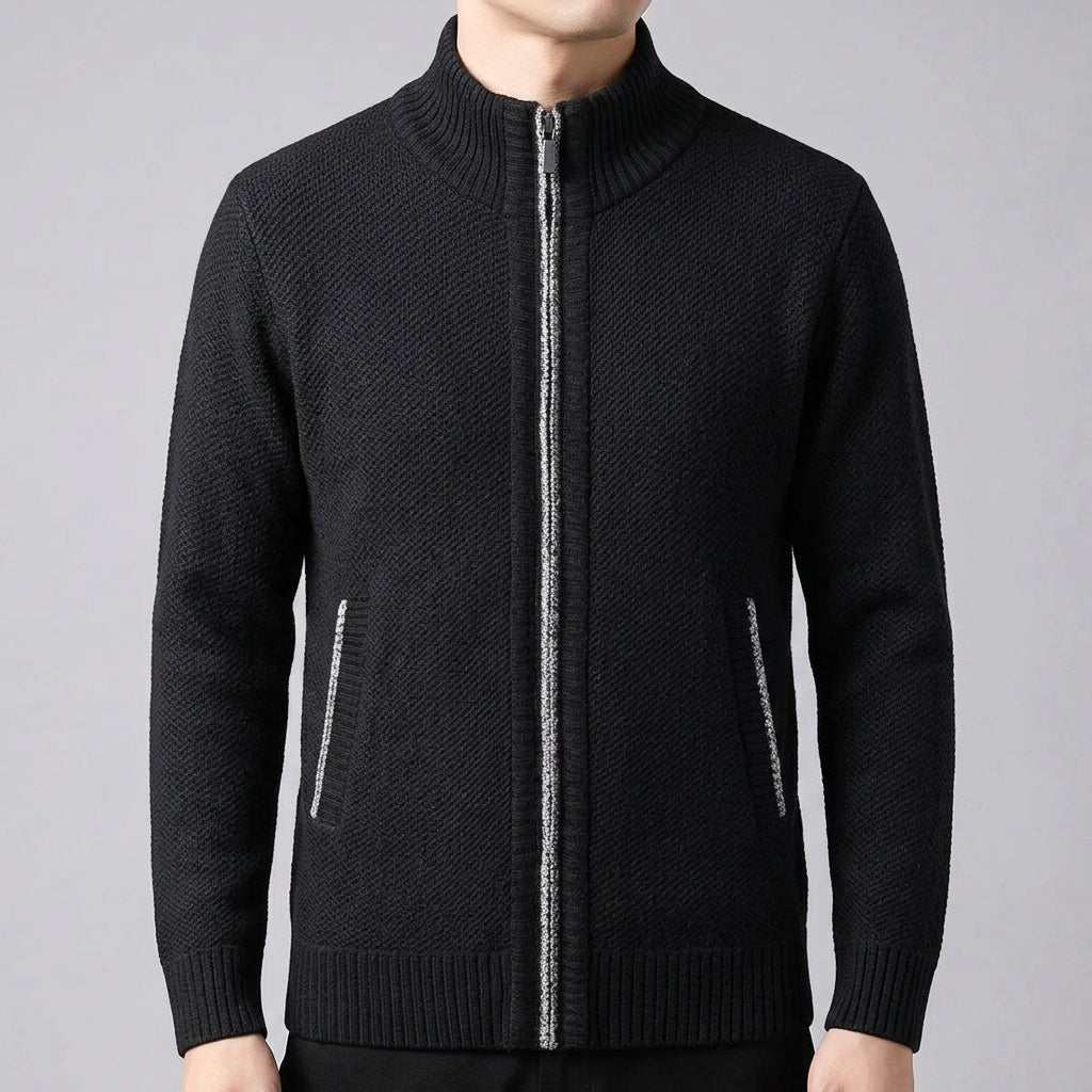Men's Cardigan Sweater Zip-Up with Stand Collar – Ribbed Hem and Pockets for Casual Wear - We are MFEO