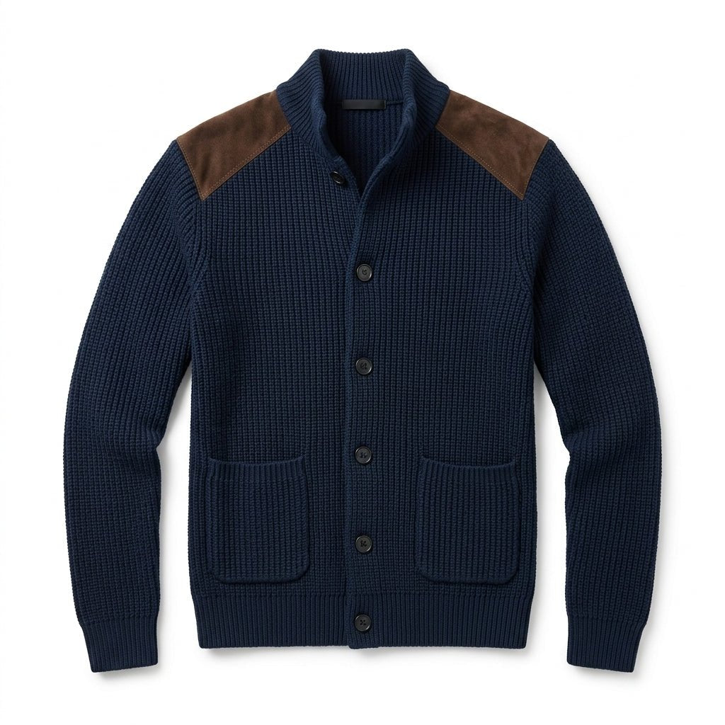 Men's Cardigan with Button Front, Knit Structure, and Patch Pockets - We are MFEO