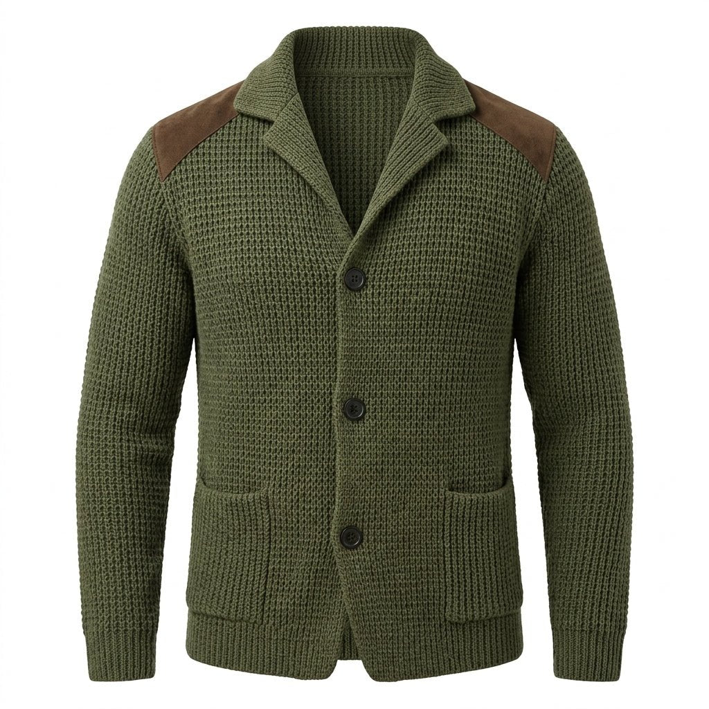 Men's Cardigan with Button Front, Knit Structure, and Patch Pockets - We are MFEO