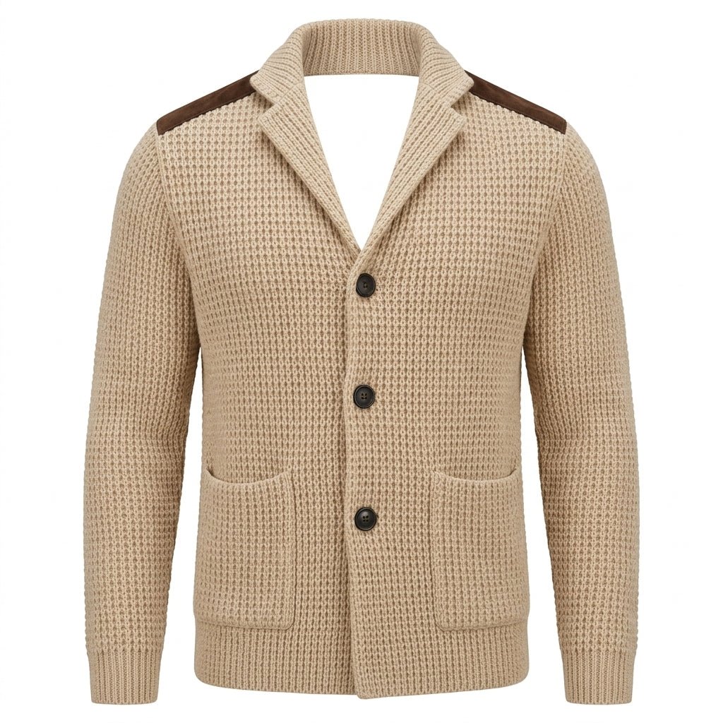 Men's Cardigan with Button Front, Knit Structure, and Patch Pockets - We are MFEO