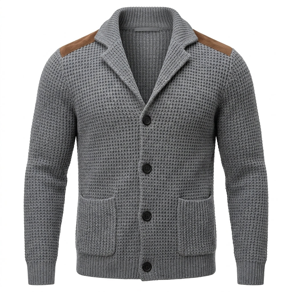 Men's Cardigan with Button Front, Knit Structure, and Patch Pockets - We are MFEO