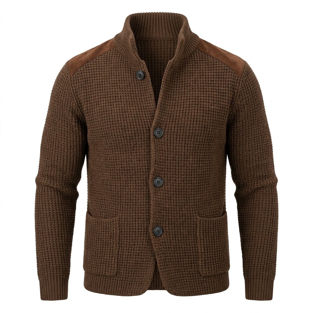 Men's Cardigan with Button Front, Knit Structure, and Patch Pockets - We are MFEO