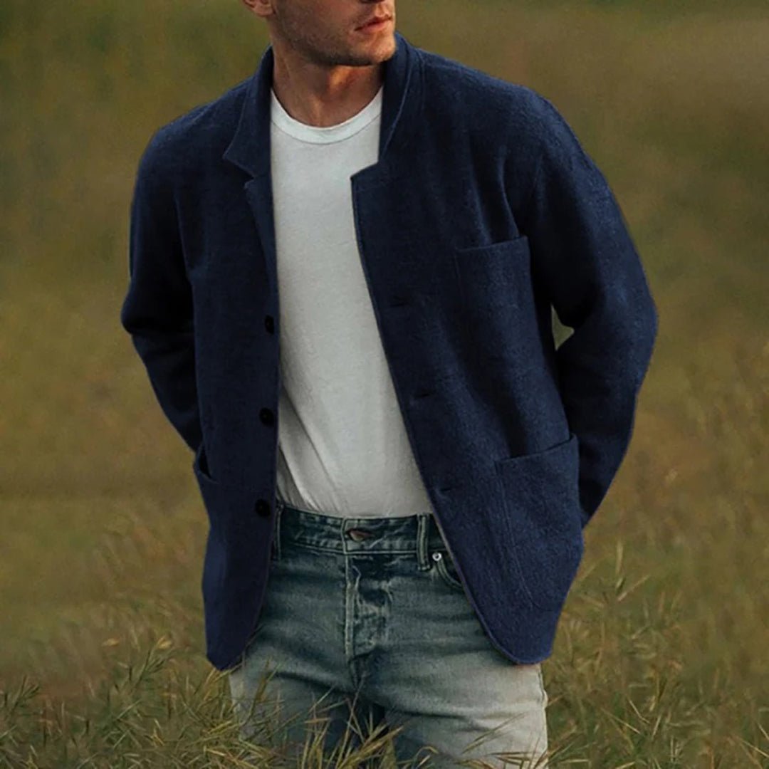 Men's Cardigan with Notched Lapel – Button-Up Casual Layer with Patch Pockets - We are MFEO