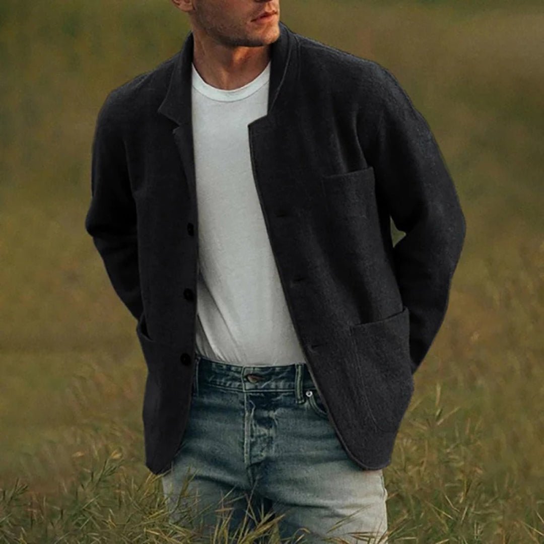 Men's Cardigan with Notched Lapel – Button-Up Casual Layer with Patch Pockets - We are MFEO