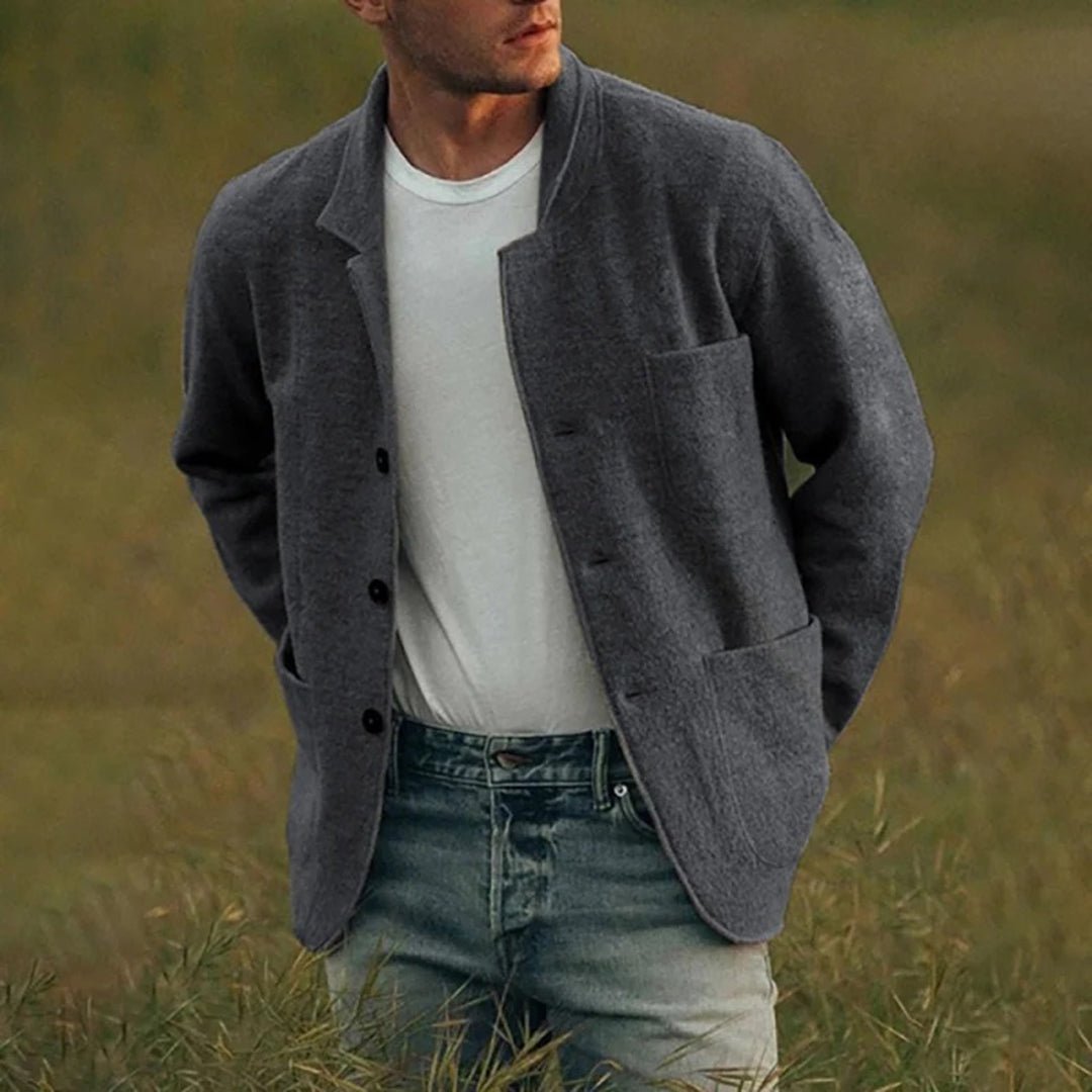 Men's Cardigan with Notched Lapel – Button-Up Casual Layer with Patch Pockets - We are MFEO