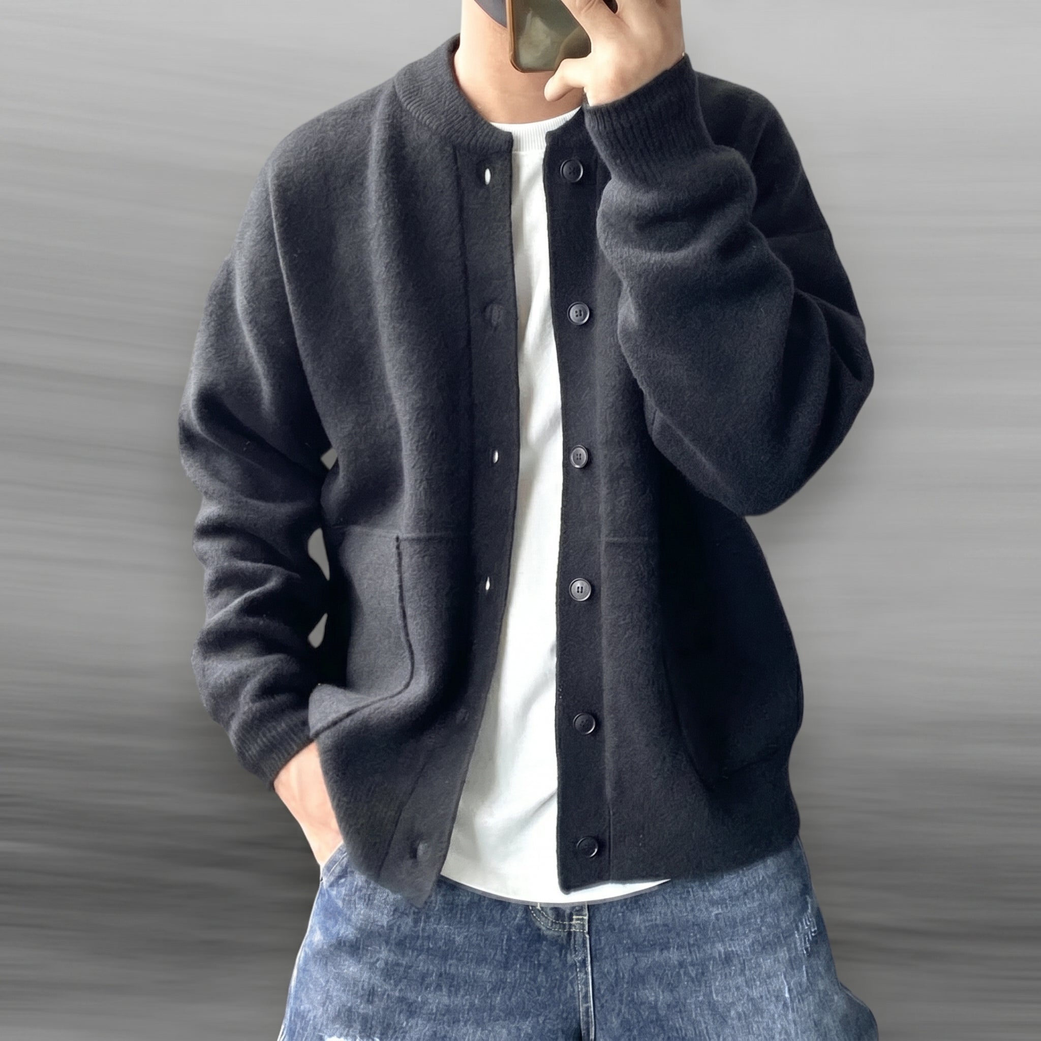 Men's Casual Button-Up Cardigan – Bomber Collar with Front Pockets - We are MFEO