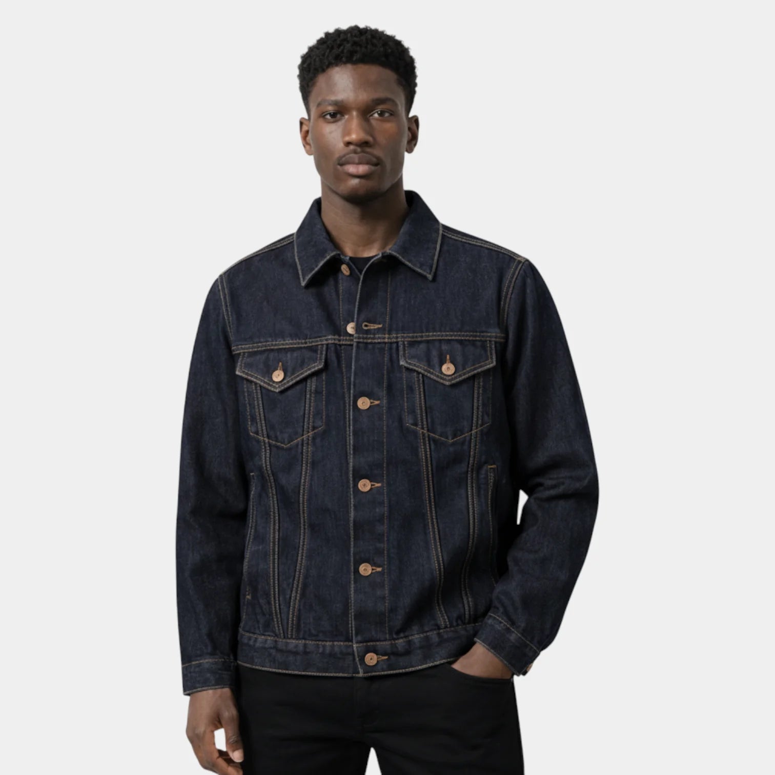Men's Denim Jacket – Classic Trucker Style with Chest Flap Pockets - We are MFEO