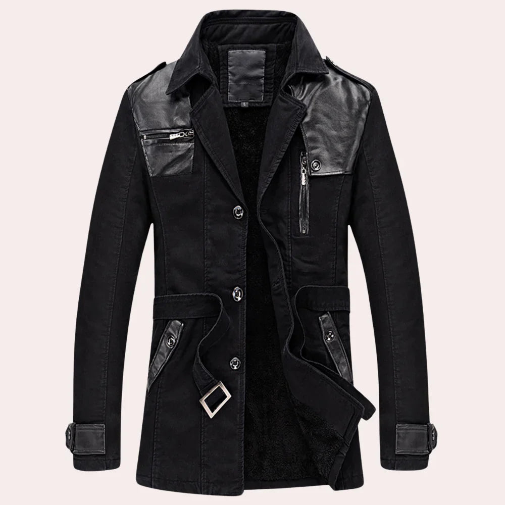 Men's Fleece-Lined Trench Coat with Button Front and Zip Pockets - We are MFEO