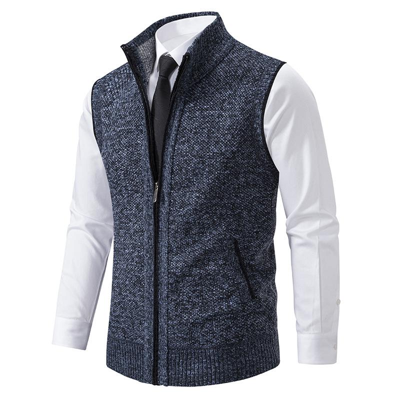 Men's Gilet for Autumn – Zip Knit Mock Neck Sweater Vest with Zipped Side Pockets - We are MFEO
