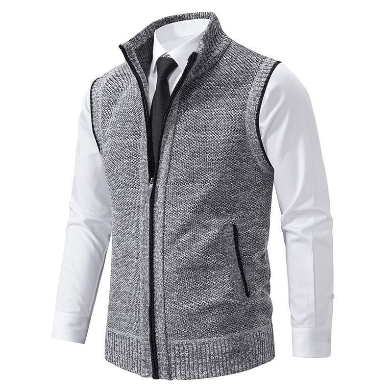 Men's Gilet for Autumn – Zip Knit Mock Neck Sweater Vest with Zipped Side Pockets - We are MFEO