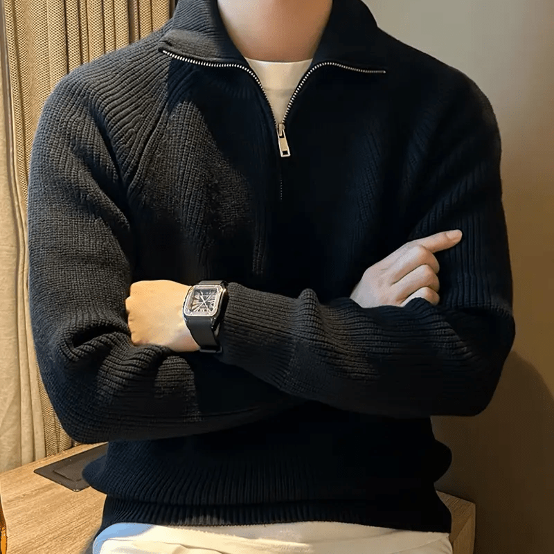 Men's Half Zip Jumper – Black Ribbed Knit - We are MFEO