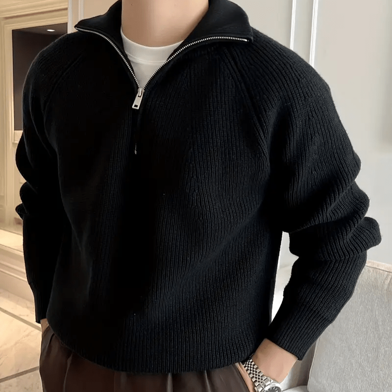 Men's Half Zip Jumper – Black Ribbed Knit - We are MFEO
