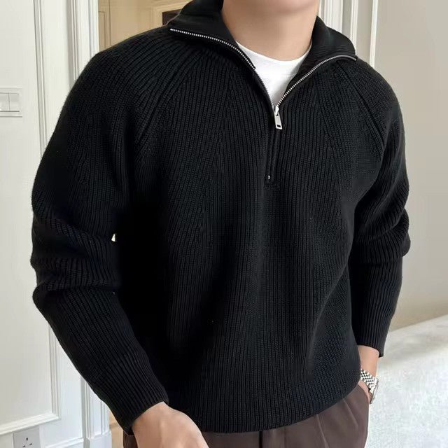 Men's Half Zip Jumper – Black Ribbed Knit - We are MFEO