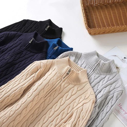 Men's Half Zip Sweater – Cable Knit Design for Cozy Layering in Autumn and Winter - We are MFEO