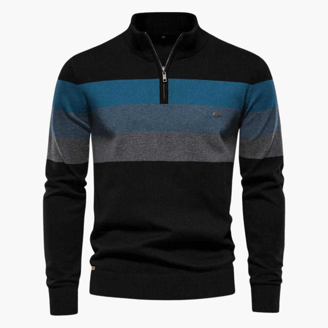 Men's Jumper with Quarter - Zip – Slim Fit Striped Knitwear for Autumn and Winter - We are MFEO
