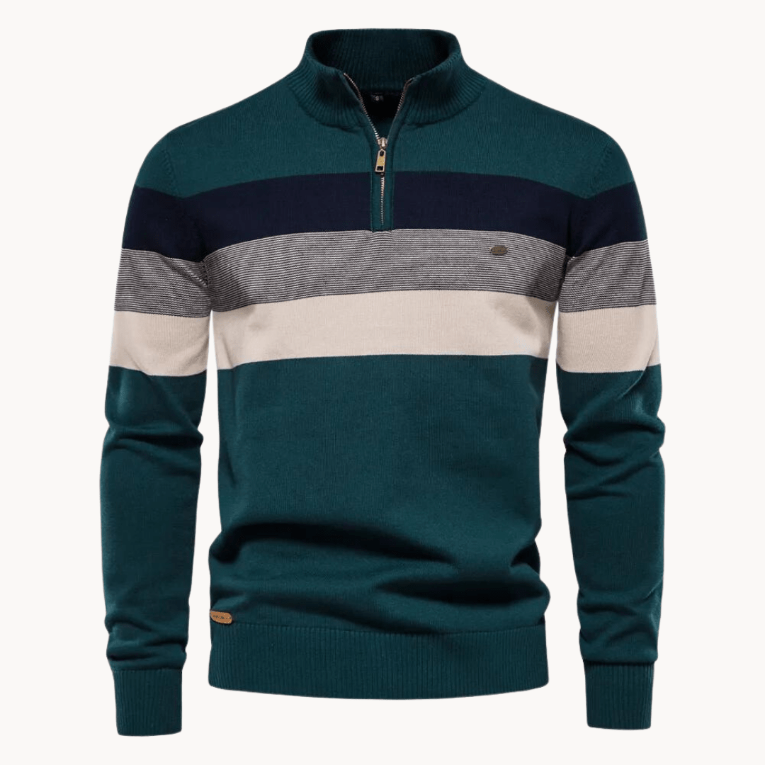 Men's Jumper with Quarter - Zip – Slim Fit Striped Knitwear for Autumn and Winter - We are MFEO