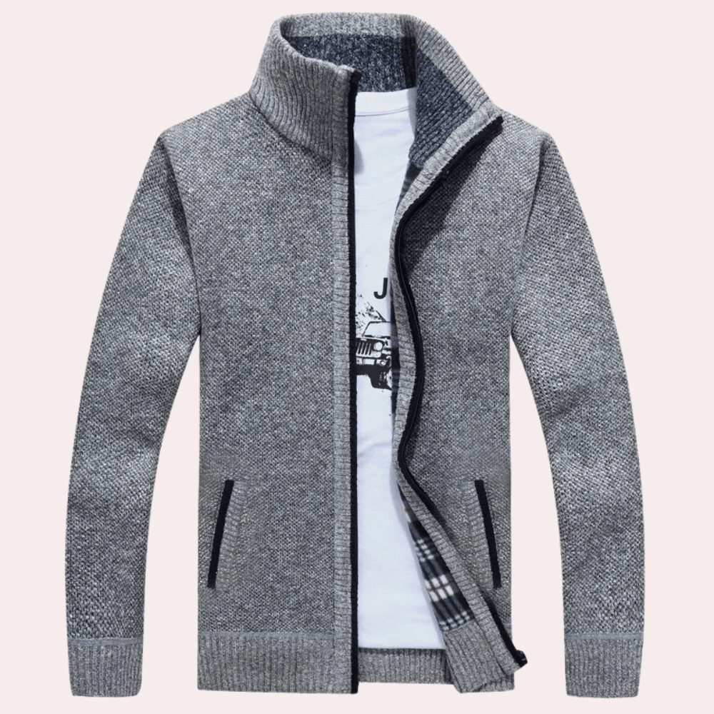 Men's Knitted Cardigan Sweater with Mock Neck – Full - Length Zip and Front Pockets - We are MFEO
