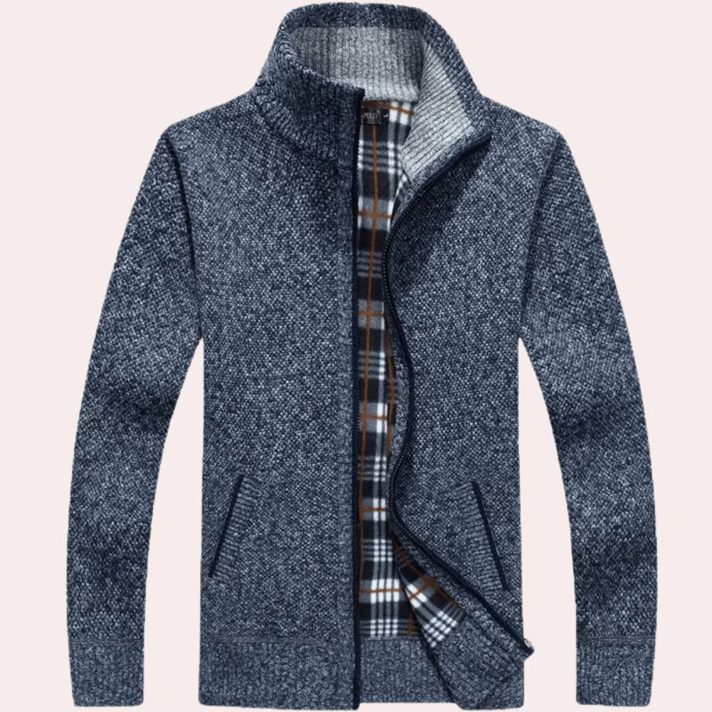 Men's Knitted Cardigan Sweater with Mock Neck – Full - Length Zip and Front Pockets - We are MFEO