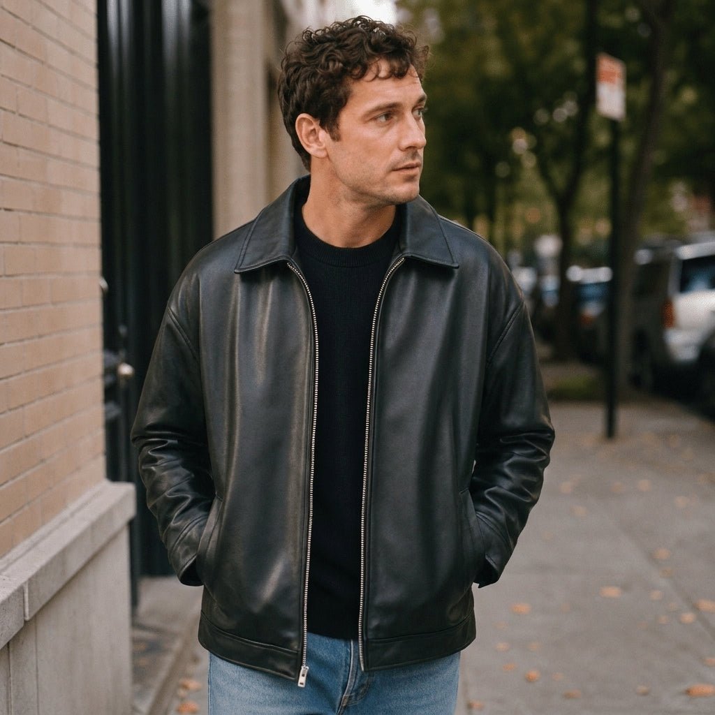 Men's Leather Bomber Jacket – Oversized Fit for Casual Streetwear Style - We are MFEO
