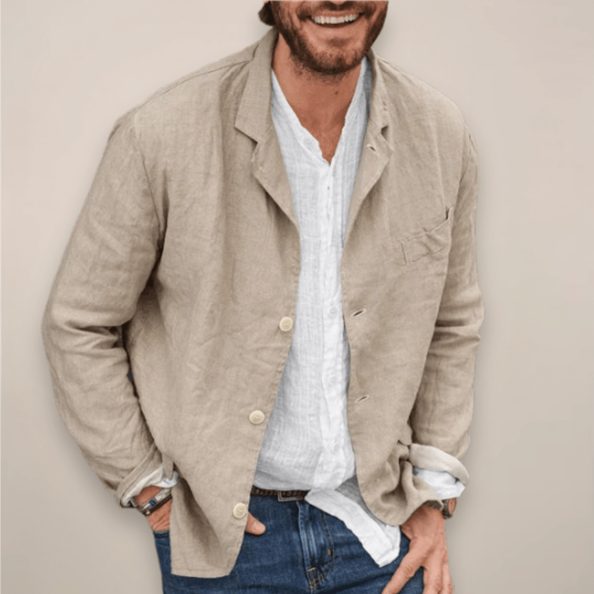 Men's Linen Blazer Jacket – Breathable Relaxed Fit for Casual Spring and Summer Outings - We are MFEO