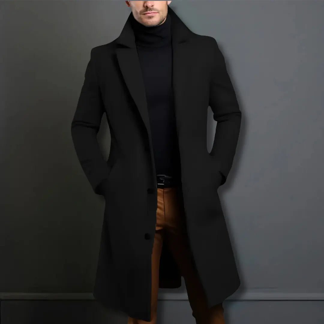 Men's Long Overcoat – Slim Fit Wool Coat with Notched Lapel for Winter - We are MFEO