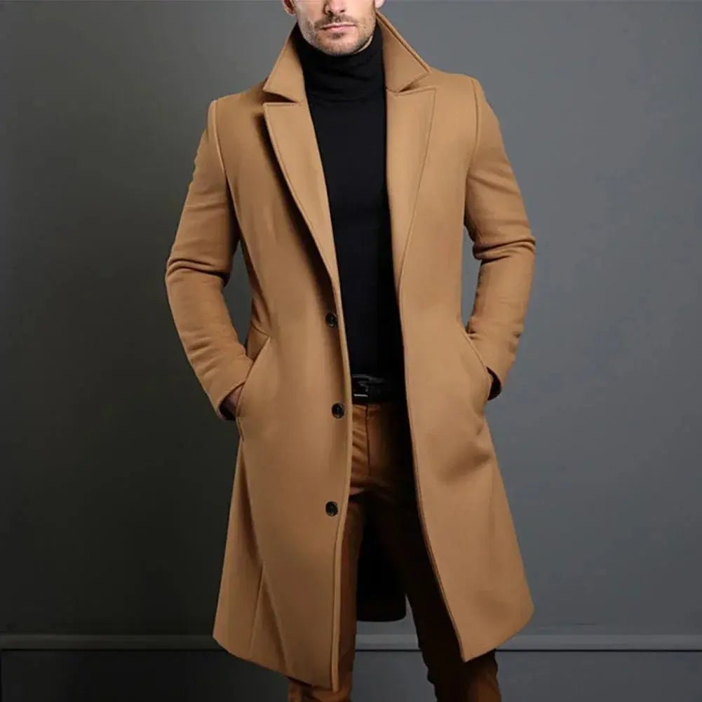 Men's Long Overcoat – Slim Fit Wool Coat with Notched Lapel for Winter - We are MFEO