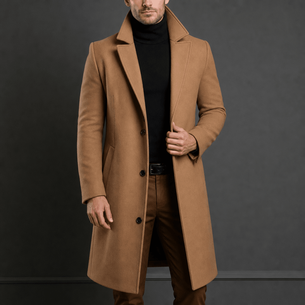 Men's Long Overcoat – Slim Fit Wool Coat with Notched Lapel for Winter - We are MFEO