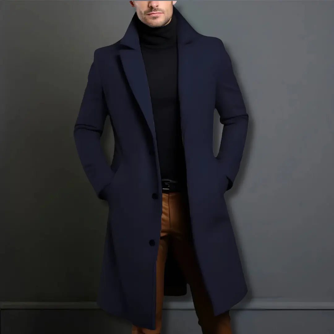 Men's Long Overcoat – Slim Fit Wool Coat with Notched Lapel for Winter - We are MFEO