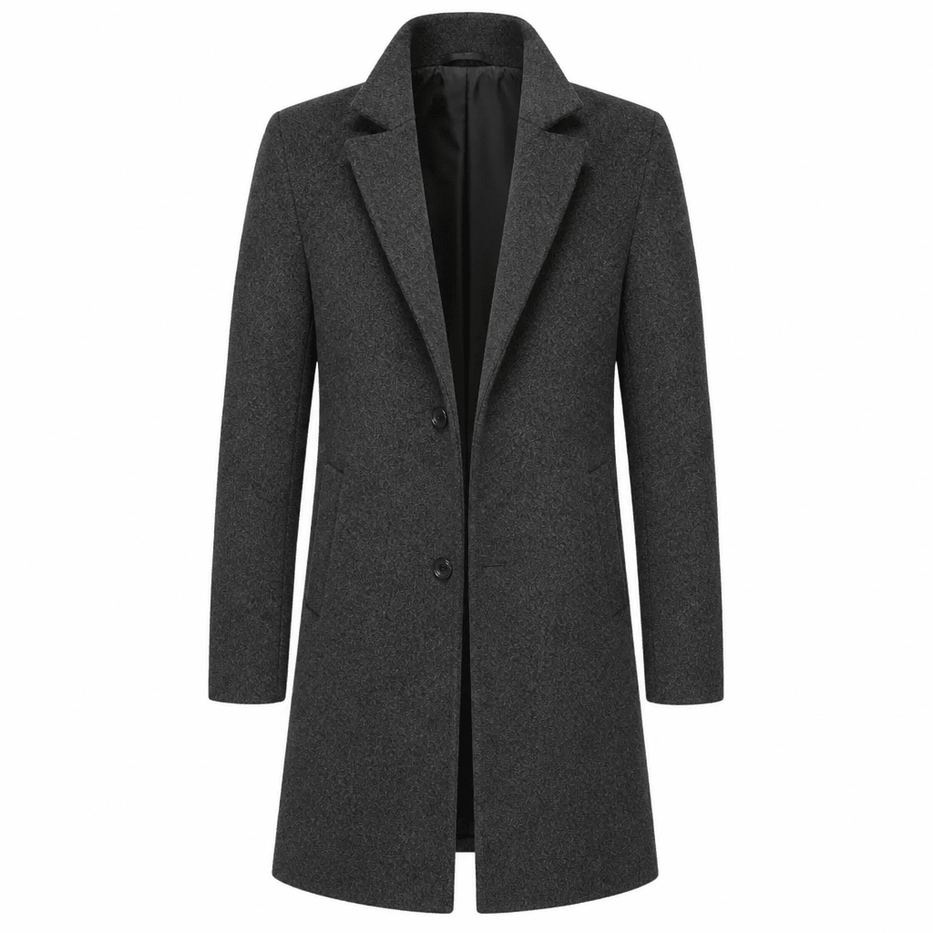 Men's Long Overcoat – Slim Fit Wool Coat with Notched Lapel for Winter - We are MFEO