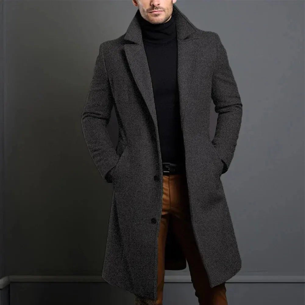 Men's Long Overcoat – Slim Fit Wool Coat with Notched Lapel for Winter - We are MFEO