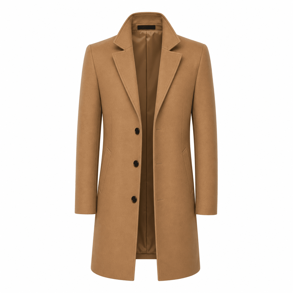 Men's Long Overcoat – Slim Fit Wool Coat with Notched Lapel for Winter - We are MFEO