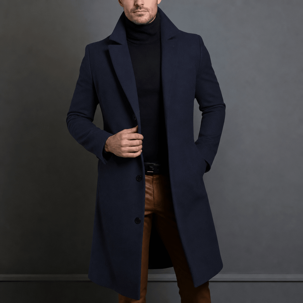Men's Long Overcoat – Slim Fit Wool Coat with Notched Lapel for Winter - We are MFEO