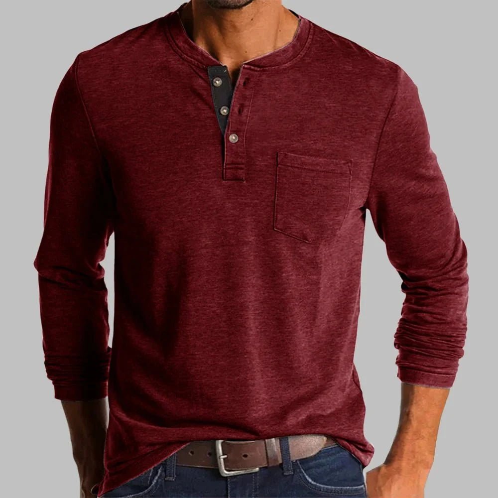 Men's Long Sleeve Henley Shirt with Pocket – Classic Fit for Casual Everyday Wear - We are MFEO