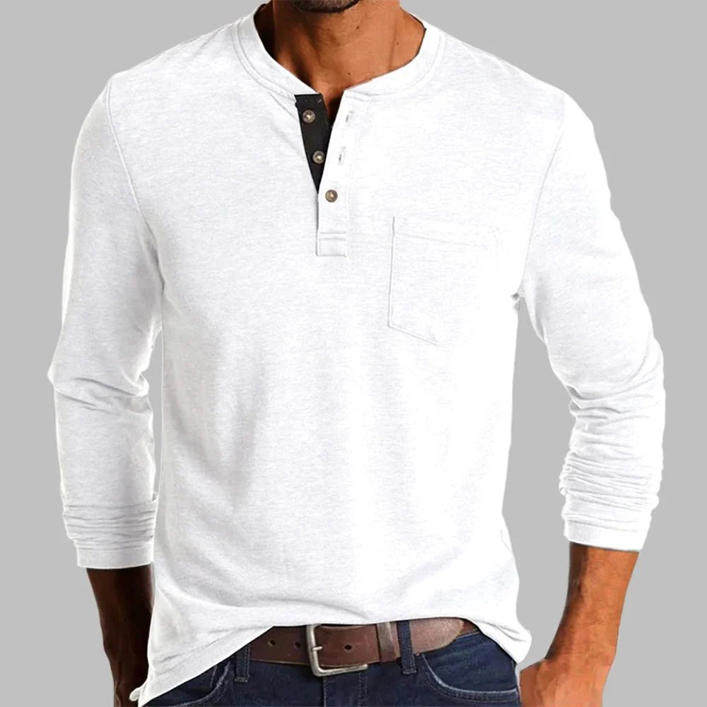 Men's Long Sleeve Henley Shirt with Pocket – Classic Fit for Casual Everyday Wear - We are MFEO