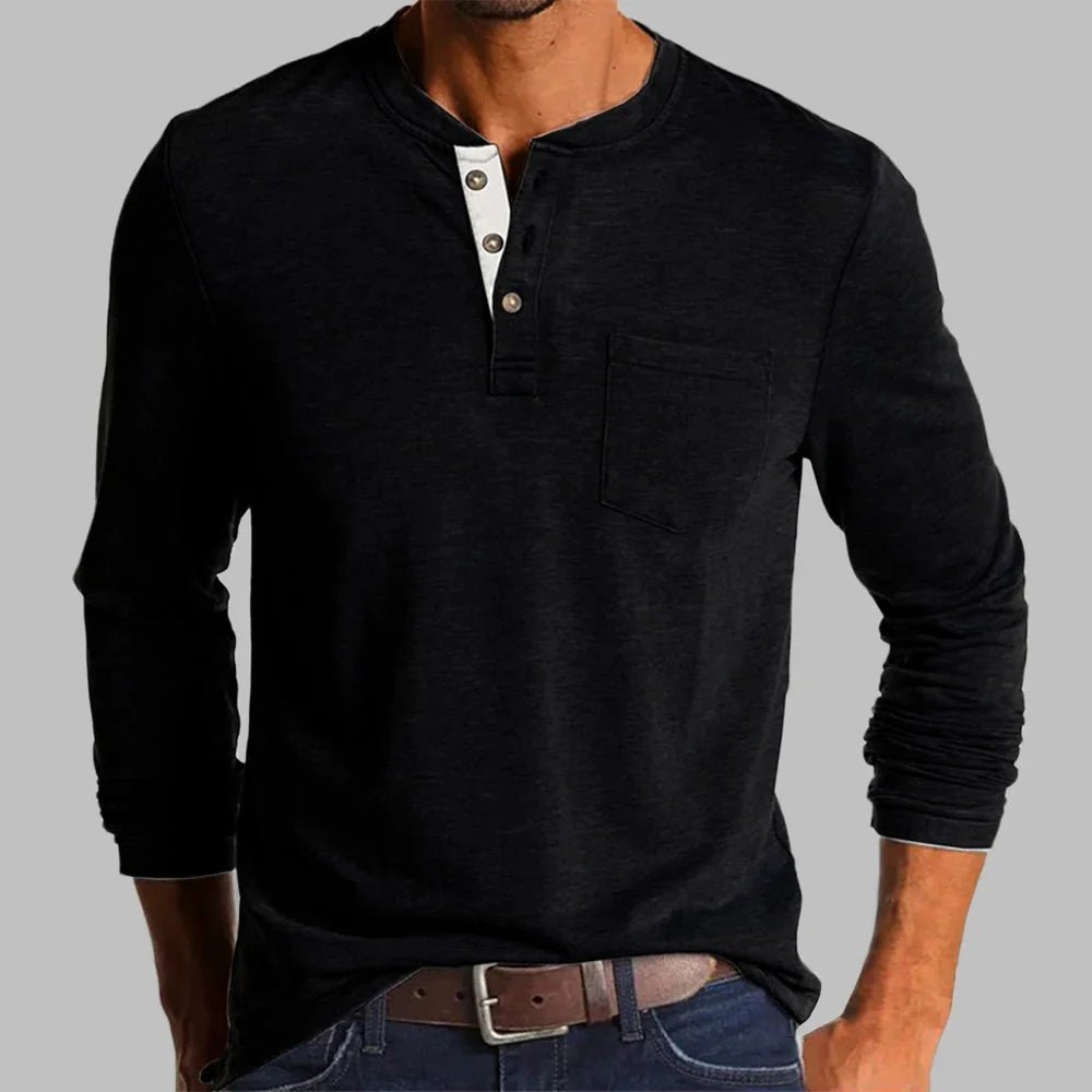 Men's Long Sleeve Henley Shirt with Pocket – Classic Fit for Casual Everyday Wear - We are MFEO