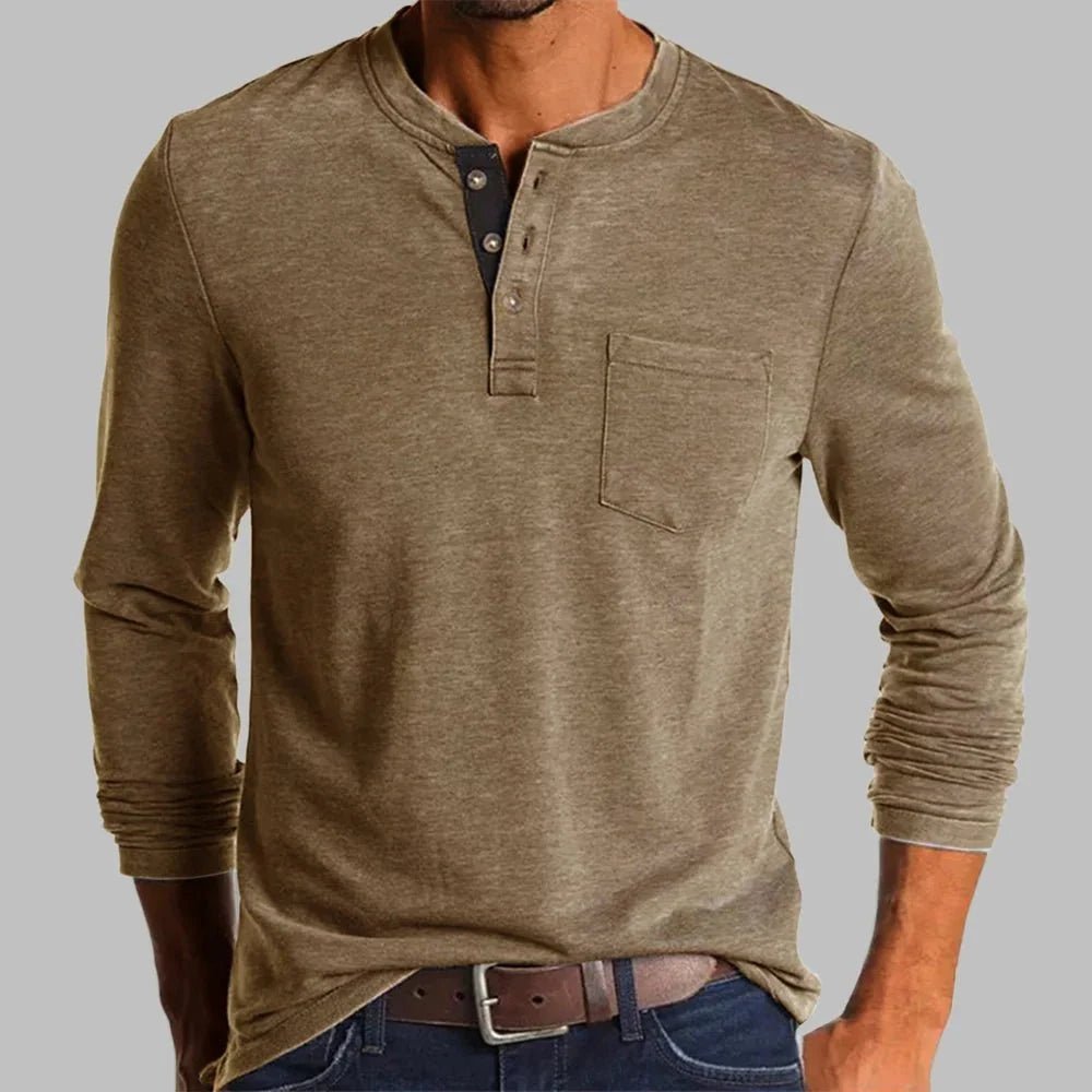 Men's Long Sleeve Henley Shirt with Pocket – Classic Fit for Casual Everyday Wear - We are MFEO
