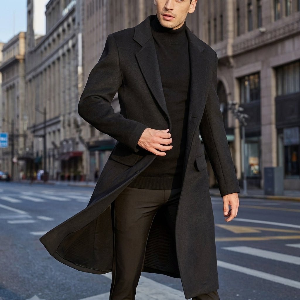 Men's Long Trench Coat – Slim Fit with Notched Lapel - We are MFEO