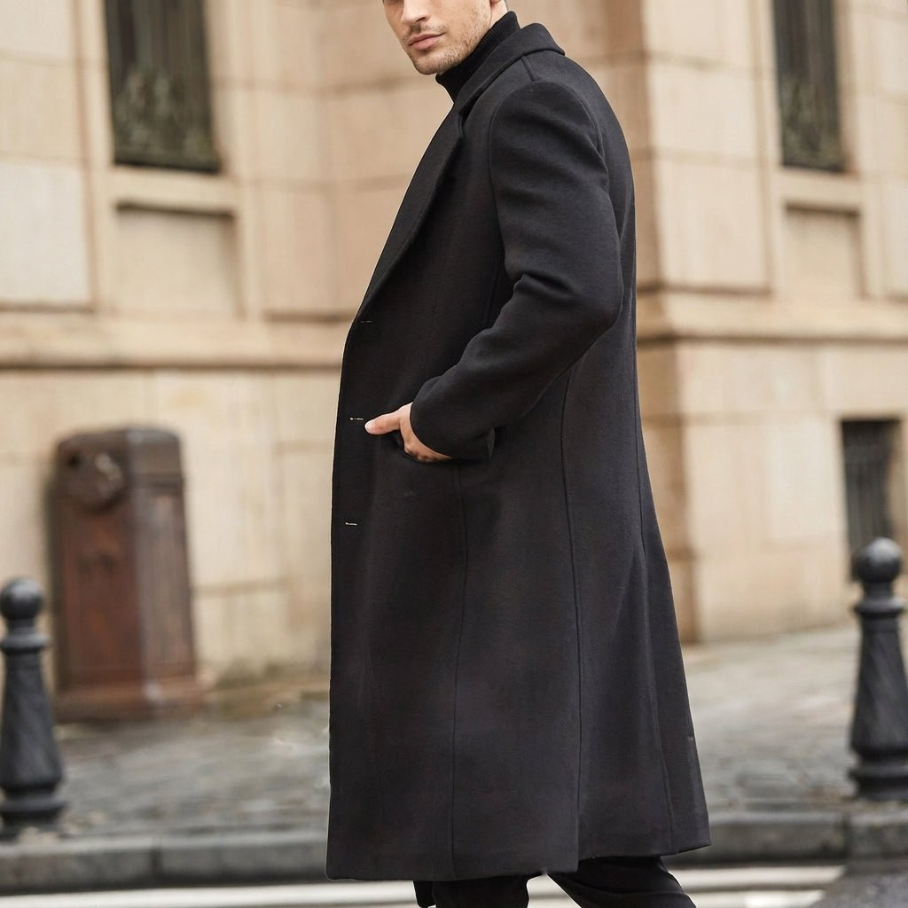 Men's Long Trench Coat – Slim Fit with Notched Lapel - We are MFEO