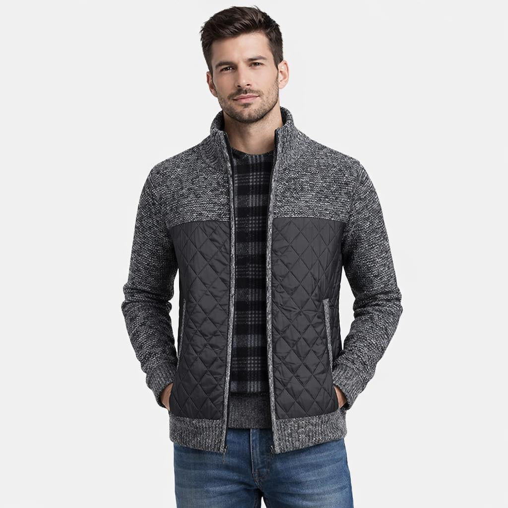 Men's Quilted Jacket for Winter – Zip Up with Knit Panels - We are MFEO